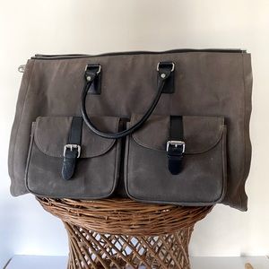 Hook & Albert Gray Twill Garment Bag w/ Black Leather